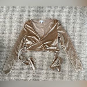 Champagne Velvet Cropped Wrap Sweater